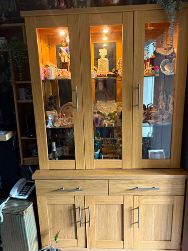 Oak finish glass front display - oak,