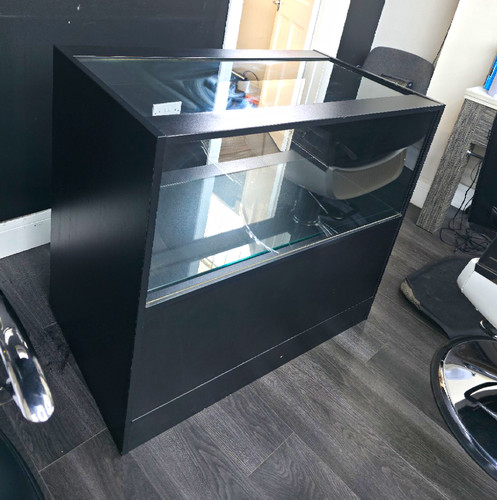 Black glass display cabinet - display, /