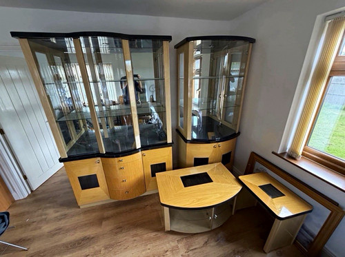 Curved wood glass display - wood, &