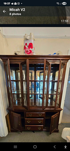Brown wood glass front display - wood,