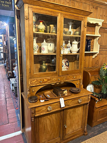 Antique pine wood glass - wood, &